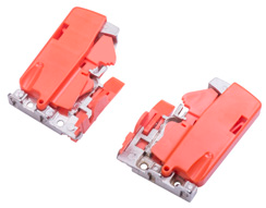 Orange locking pin for soft-close drawer slides