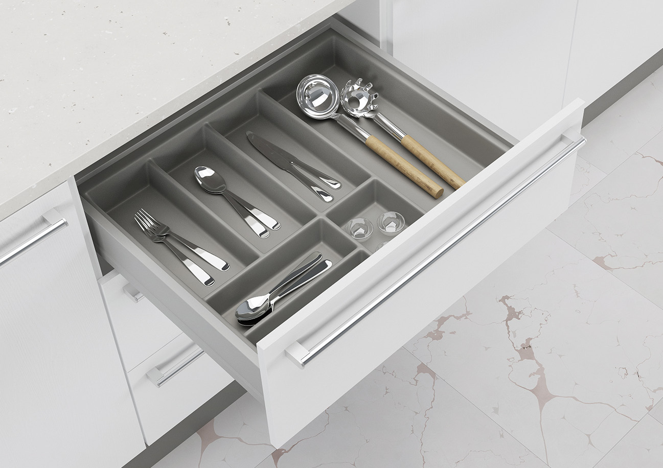 Two-section push-open kitchen drawer application