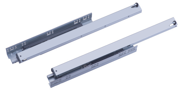 Two-section push-open drawer slide with pin